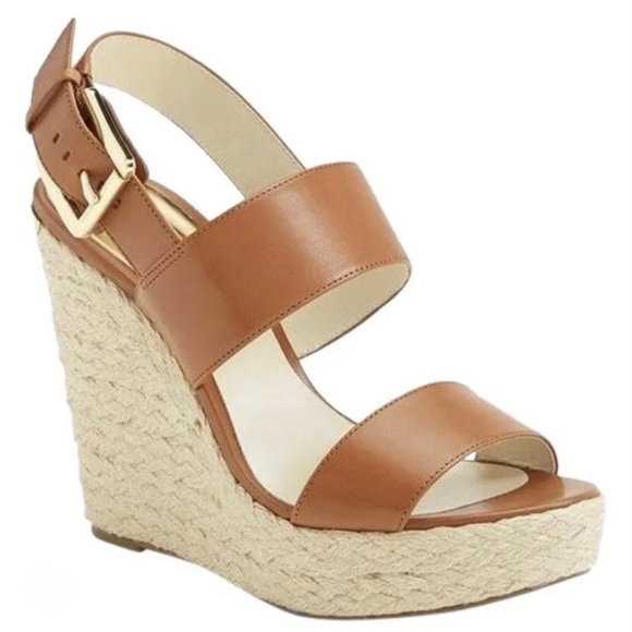 🎉HP🎉 Michael Kors Poesy Wedge Sandals in Luggage Color - Picture 1 of 13